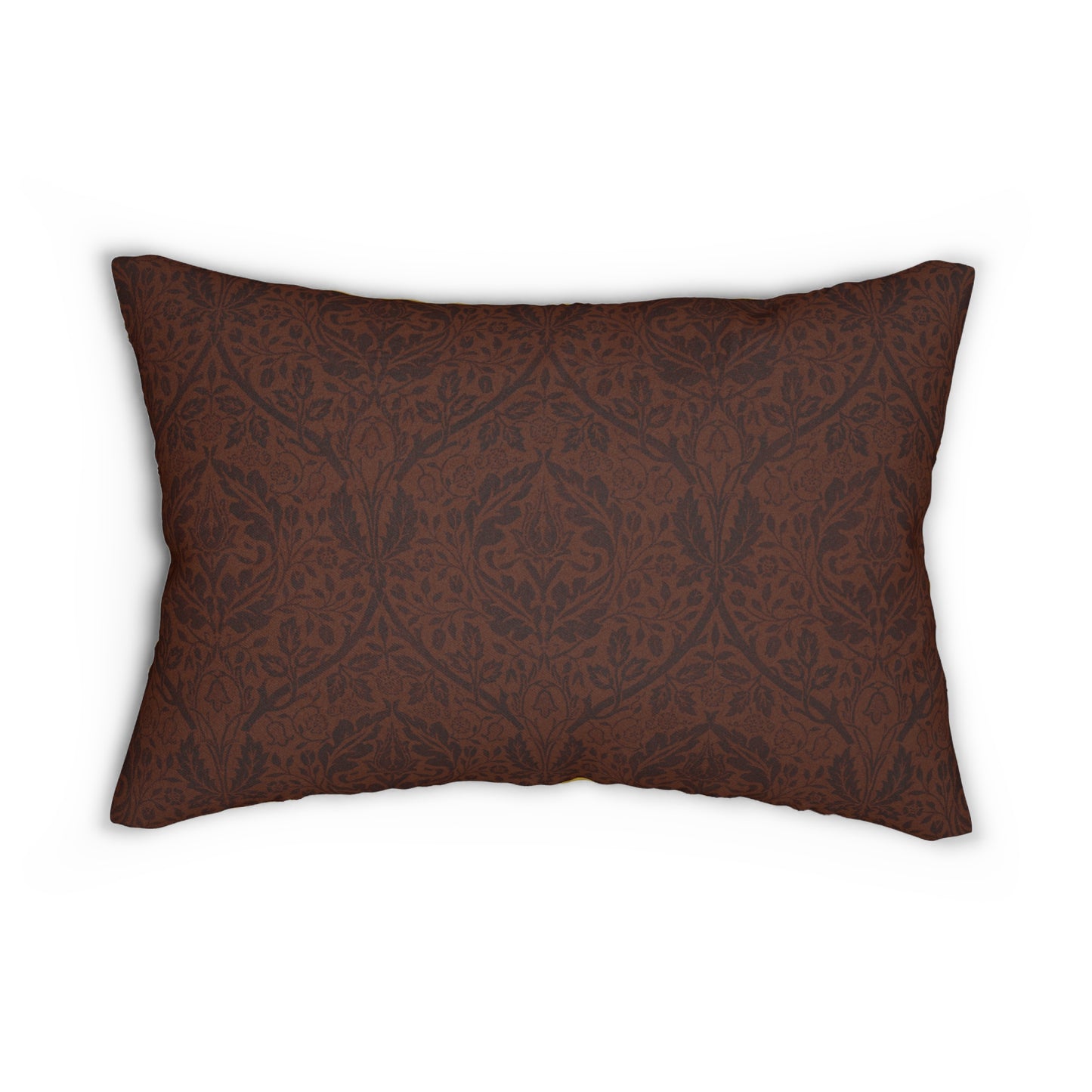 The back of the pillow, with a brown patterned background and no graphic.