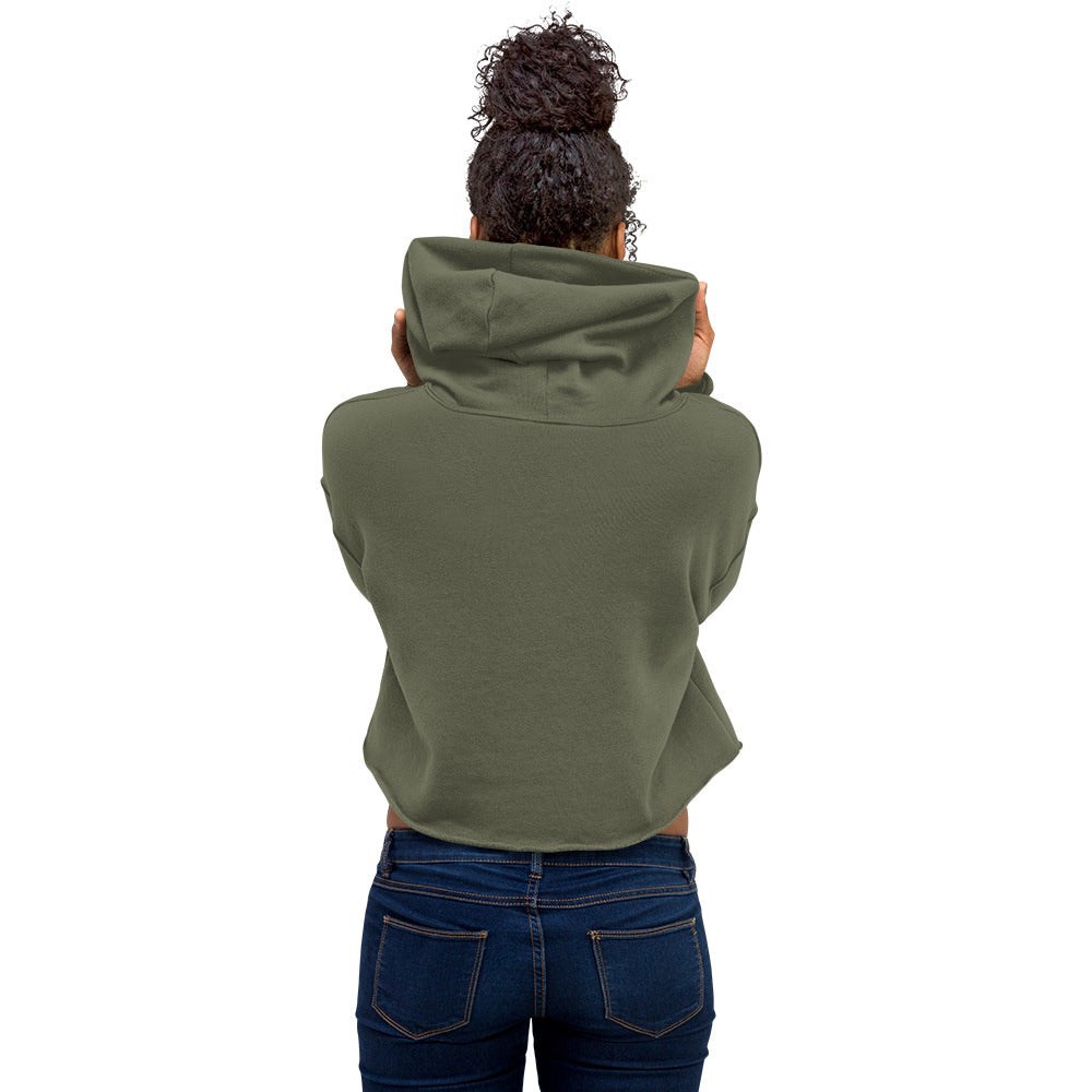 Back view of a Military Green cropped hoodie.