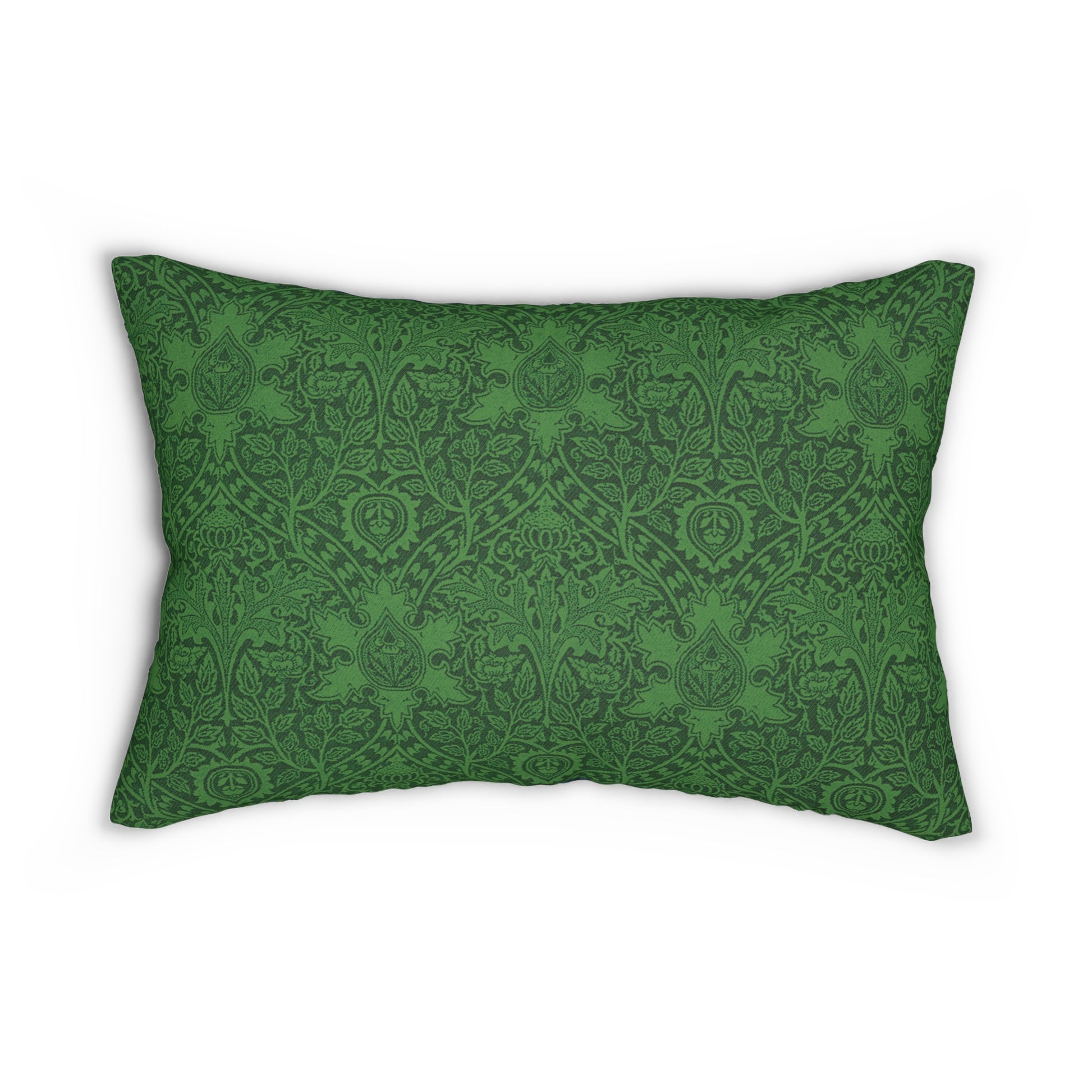 The back of the pillow, with a green patterned background and no graphic.