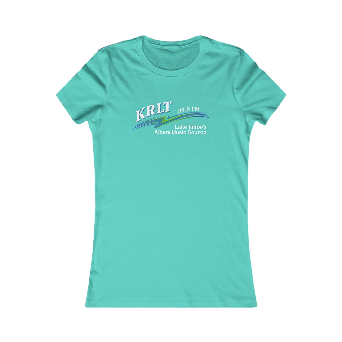 Women's Teal crew-neck tee with the KRLT radio logo in white, blue, and green.
