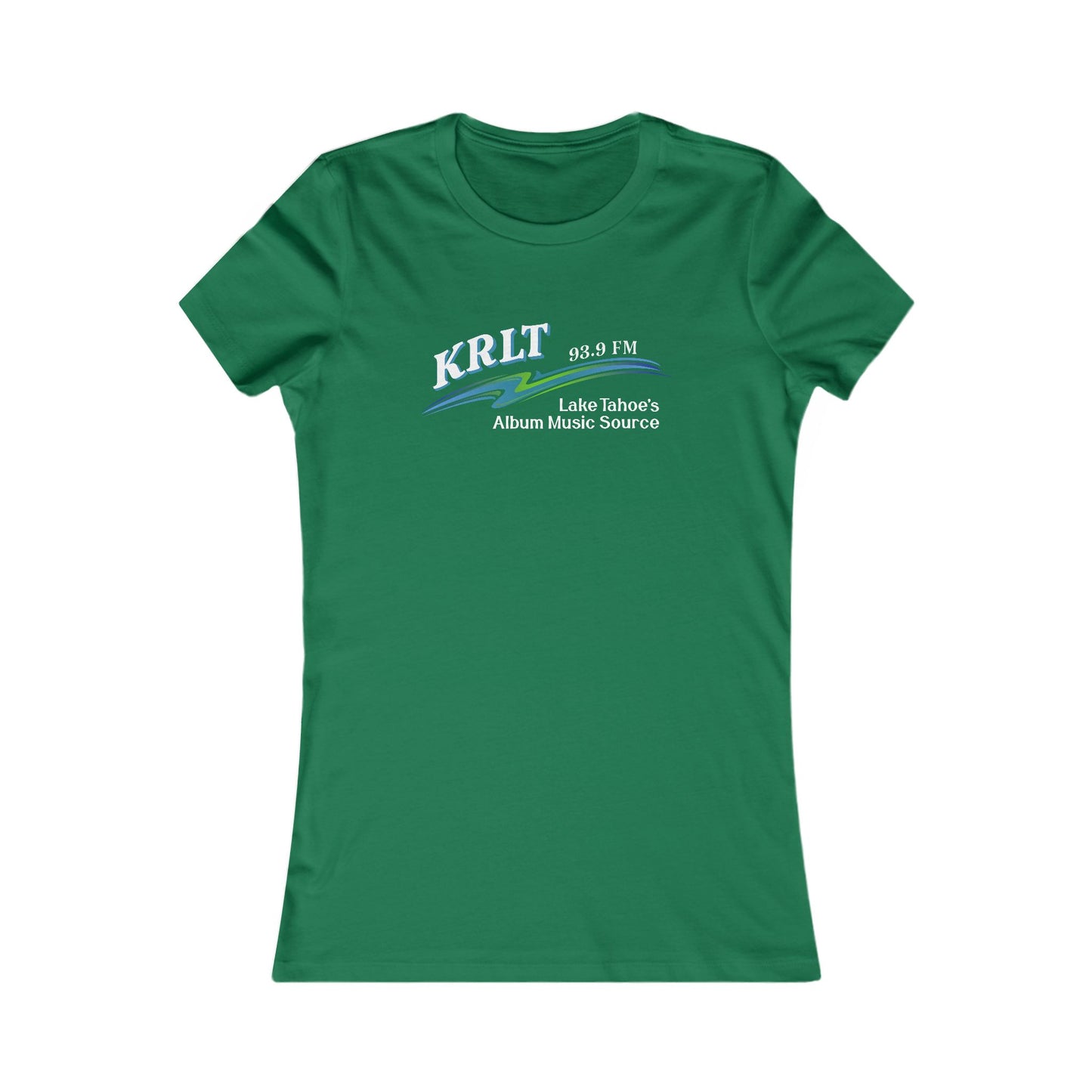 Women's Kelly Green crew-neck tee with the KRLT radio logo in white, blue, and green.