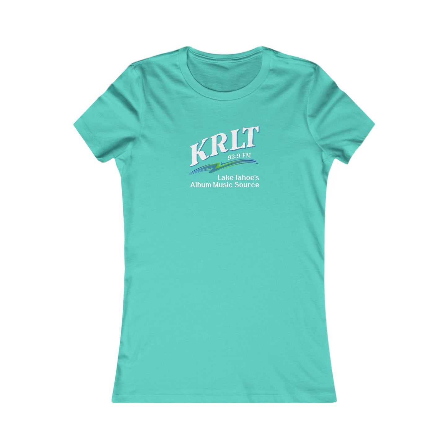 Women's Teal crew-neck tee with the KRLT radio logo in white, blue, and green.