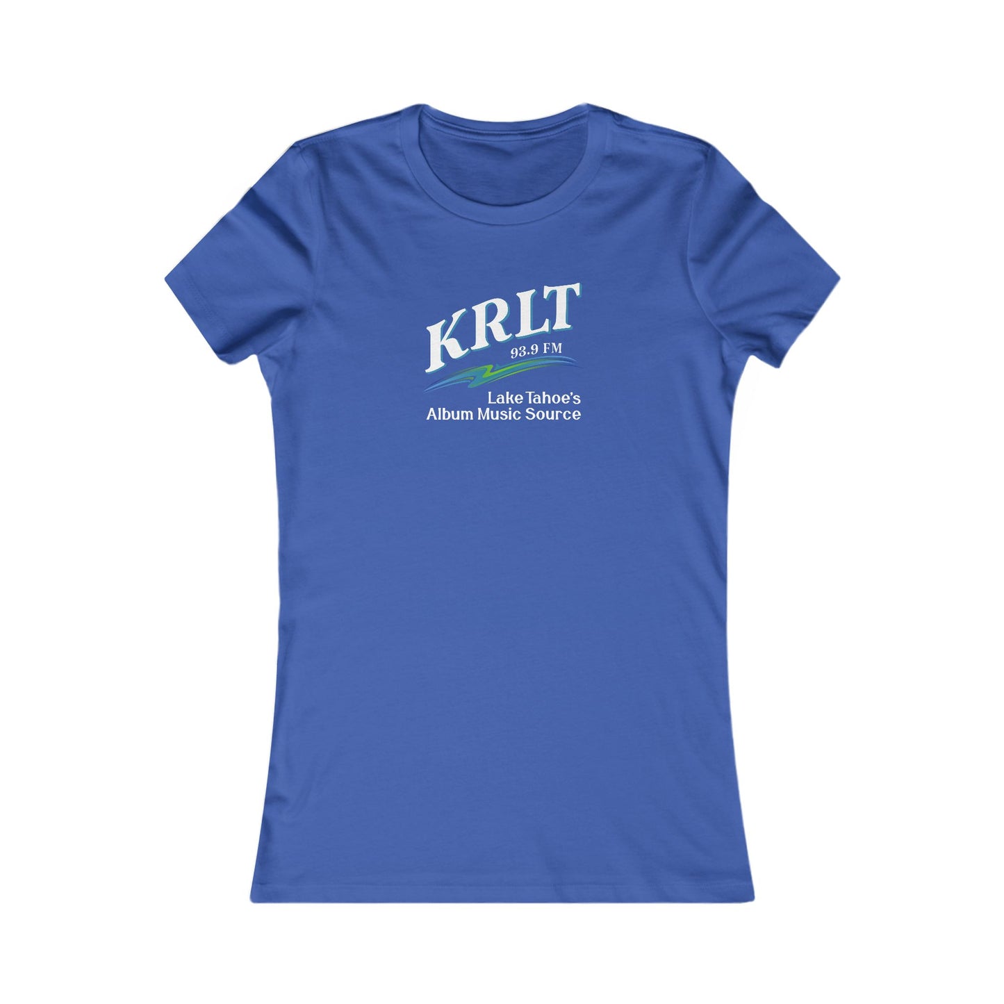 Women's True Royal Blue crew-neck tee with the KRLT radio logo in white, blue, and green.