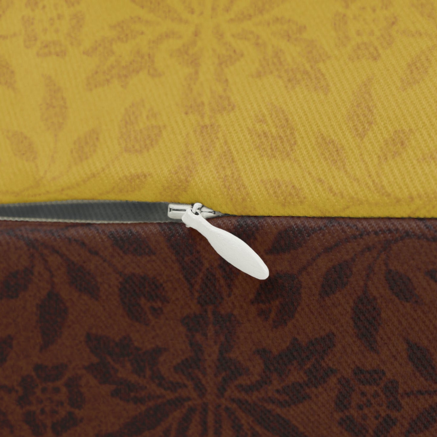 A close-up of the concealed zipper and zipper head.