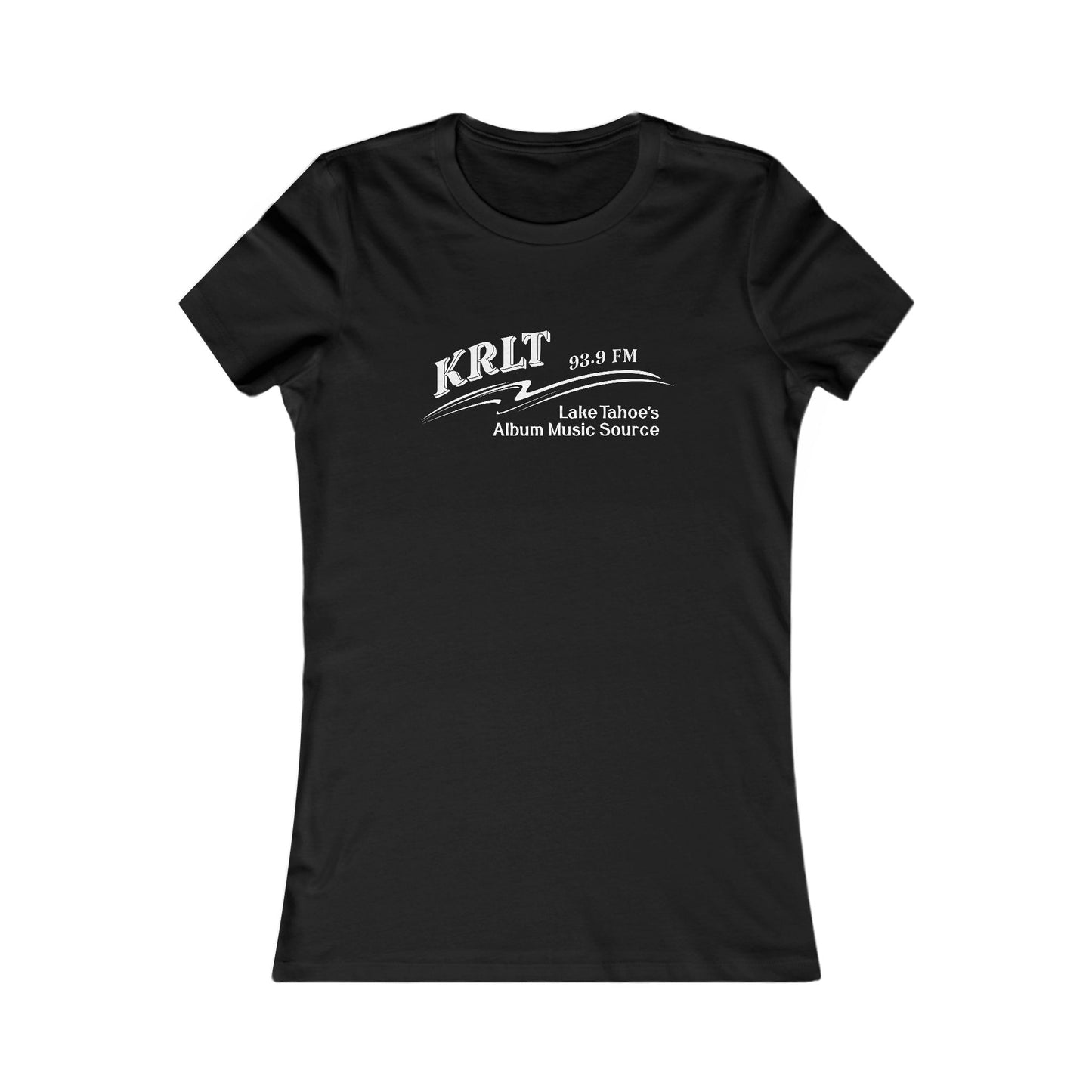 Women's Black crew-neck tee with the KRLT radio logo in white.