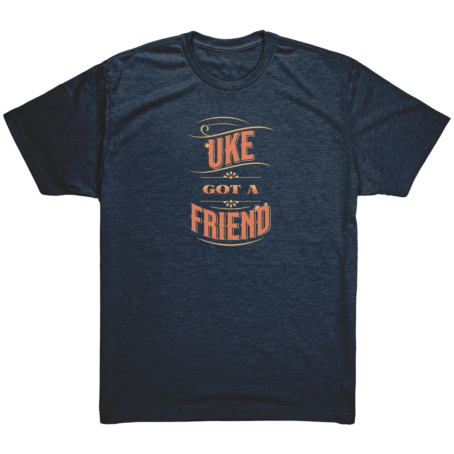 Vintage Navy Blue t-shirt printed with ‘Uke Got A Friend' in orange and yellow block letters.